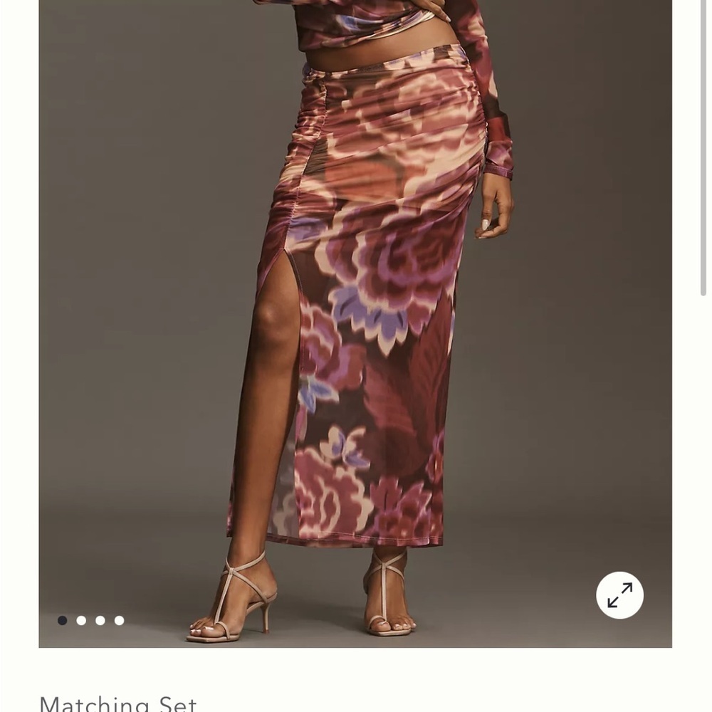 Anthropologie Pink Brown Maxi Skirt Ruched Side Slit